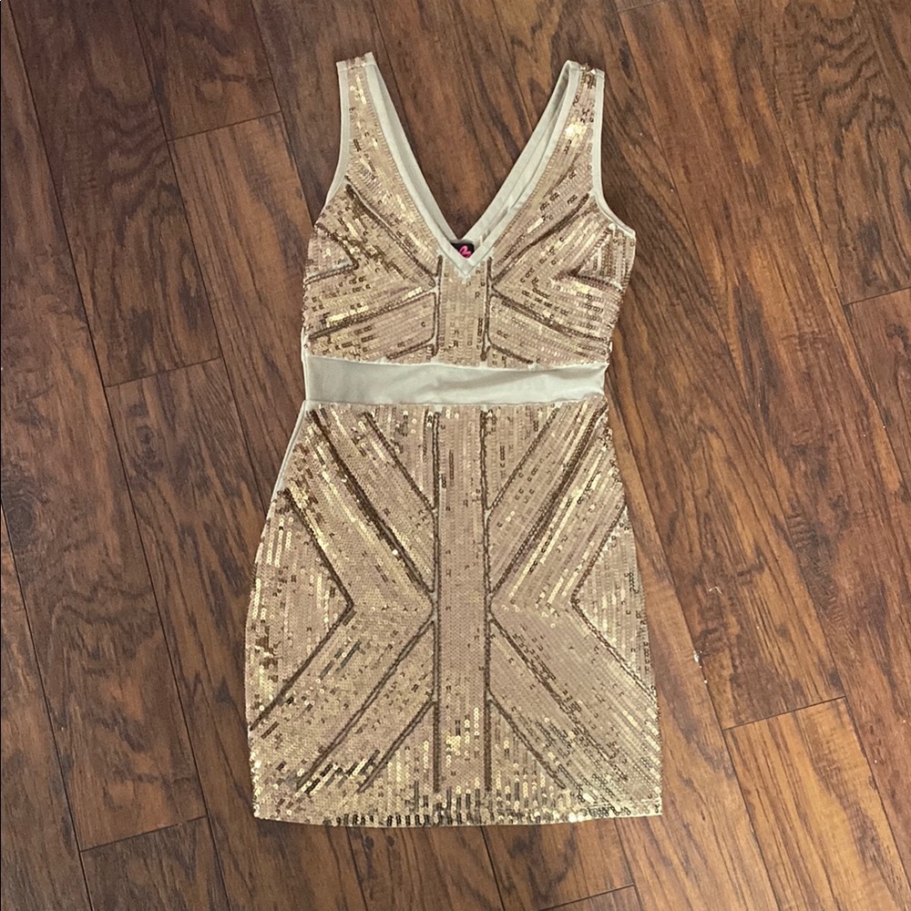Gold Sequin Sleeveless Dress